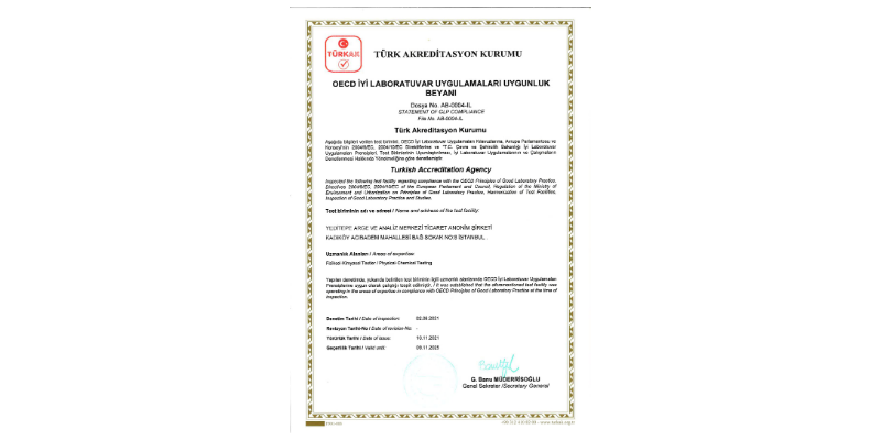 OECD İyi Laboratuvar Uygulamaları (GLP) Belgemizi Aldık.